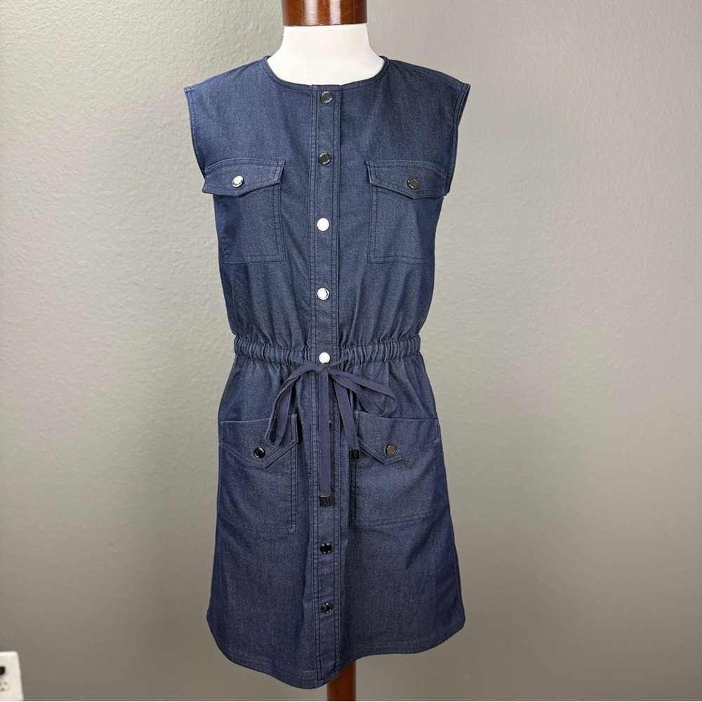 W by Worth blue denim Snap front chambray shirt dress Sz 0 western utility